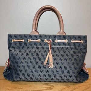 Dooney and Bourke Monogrammed Grey Tote with Brown Leather Tassel Should…